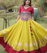 Yellow Roman Navaratri Lehenga Choli For Women's