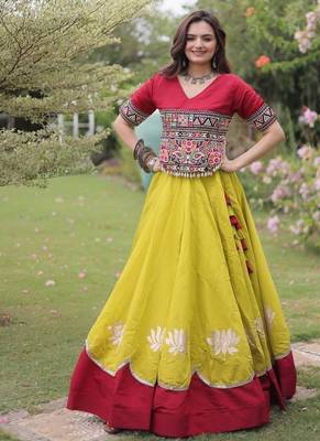 Yellow Roman Navaratri Lehenga Choli For Women's 3