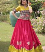 Pink & Yellow Roman Navaratri Lehenga Choli For Women's