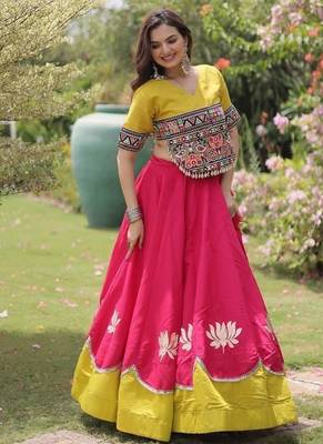Pink & Yellow Roman Navaratri Lehenga Choli For Women's 4