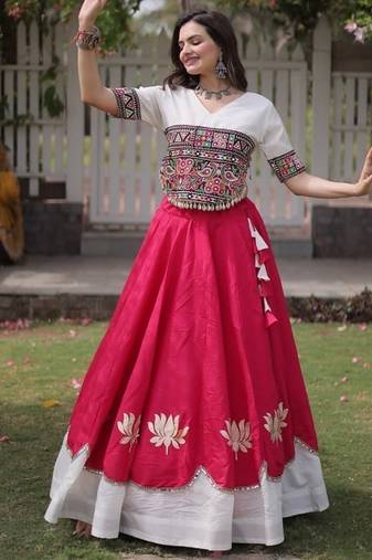 Pink Roman Navaratri Lehenga Choli For Women's