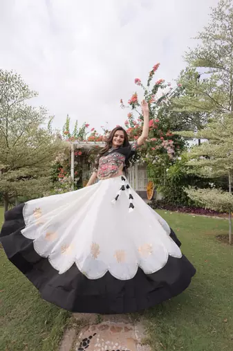 White & Black Roman Navaratri Lehenga Choli For Women's