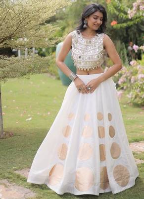 Roman Silk blend Gota Pattern Lehenga Set For Women's 3