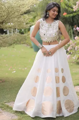 Roman Silk blend Gota Pattern Lehenga Set For Women's
