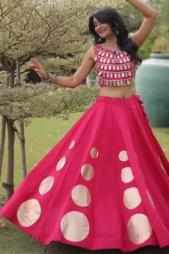 Roman Silk blend Gota Pattern Lehenga Set For Women's