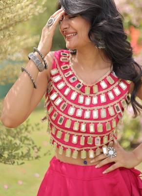 Roman Silk blend Gota Pattern Lehenga Set For Women's 2