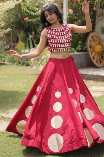 RomanSilk blend Gota Pattern Lehenga Set For Women's