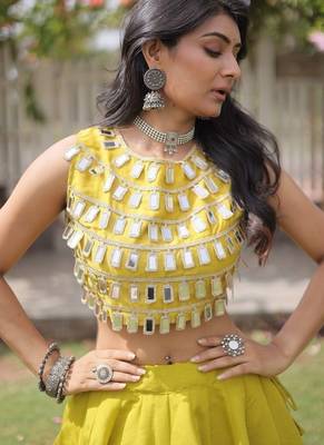 Roman Silk blend Gota Pattern Lehenga Set For Women's 2