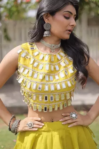 Roman Silk blend Gota Pattern Lehenga Set For Women's