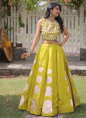 Roman Silk blend Gota Pattern Lehenga Set For Women's 4