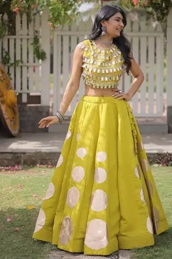 Roman Silk blend Gota Pattern Lehenga Set For Women's