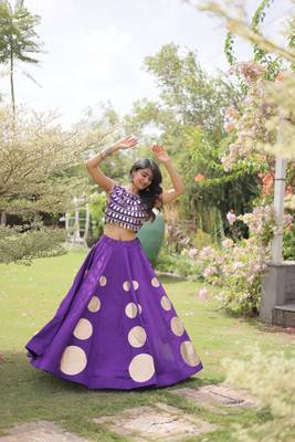 Roman Silk blend Gota Pattern Lehenga Set For Women's 4