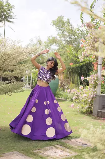 Roman Silk blend Gota Pattern Lehenga Set For Women's