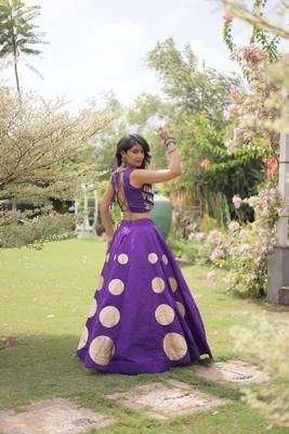 Roman Silk blend Gota Pattern Lehenga Set For Women's 5