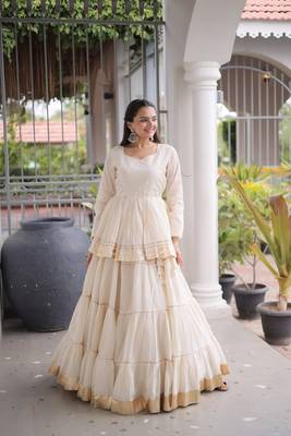 White Women's Gota Patti Cora Cotton Lehenga for Festive 1