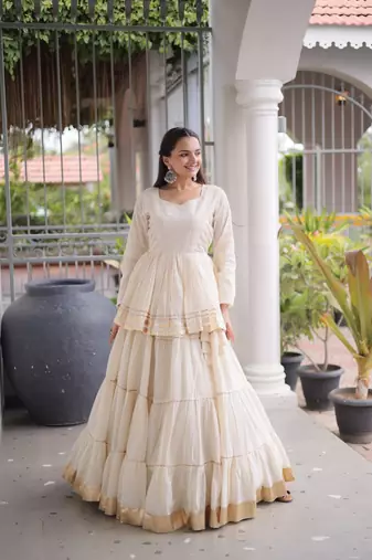 White Women's Gota Patti Cora Cotton Lehenga for Festive