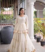 White Women's Gota Patti Cora Cotton Lehenga for Festive