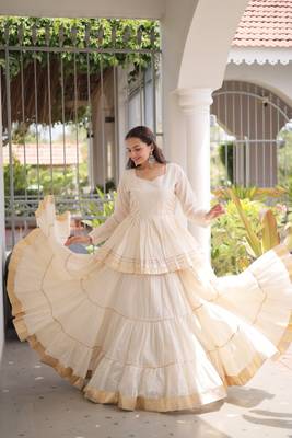 White Women's Gota Patti Cora Cotton Lehenga for Festive 3