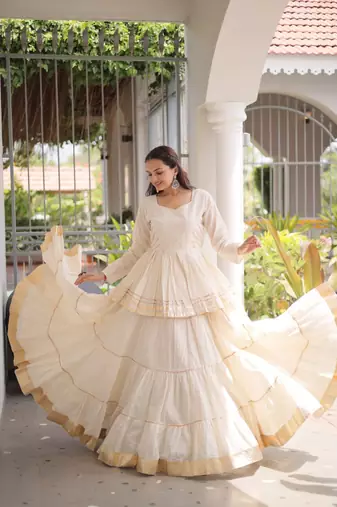 White Women's Gota Patti Cora Cotton Lehenga for Festive