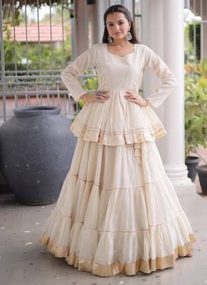 White Women's Gota Patti Cora Cotton Lehenga for Festive 4