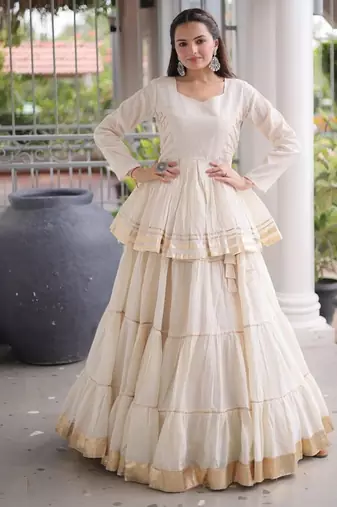 White Women's Gota Patti Cora Cotton Lehenga for Festive