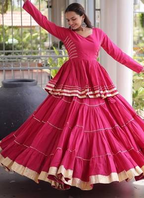 Bohemian Pink Designer Cora Cotton Lehenga with Gota Patti Peplum Top for Garba Nights 1