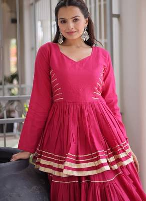 Bohemian Pink Designer Cora Cotton Lehenga with Gota Patti Peplum Top for Garba Nights 2