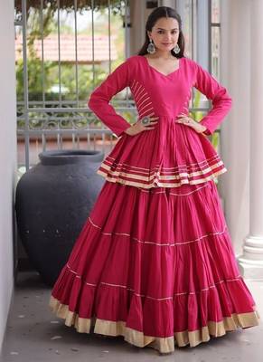Bohemian Pink Designer Cora Cotton Lehenga with Gota Patti Peplum Top for Garba Nights 3