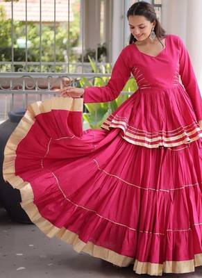 Bohemian Pink Designer Cora Cotton Lehenga with Gota Patti Peplum Top for Garba Nights 4