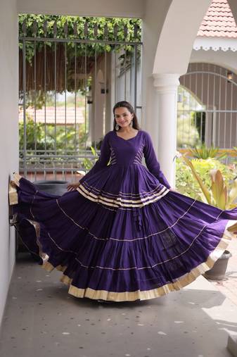 purple gota patti cotton navratri lehenga choli with peplum 