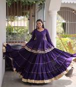 Artistic Purple Cora Cotton Navratri Lehenga with Peplum Top and Gota Patti Work