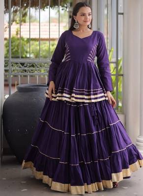 Artistic Purple Cora Cotton Navratri Lehenga with Peplum Top and Gota Patti Work 3