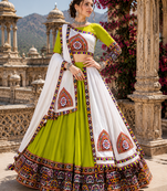 Green Signature Navratri Gamthi Rayon Cotton Lehenga Set