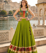 Green Navratri Raas Zari Cotton Lehenga Choli