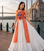 White Navratri Special Leheriya Kurti with Rayon Lehenga Set