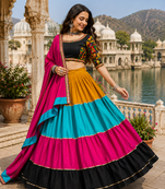 Multicolor Gamthi Rayon Cotton Navratri Lehenga Set