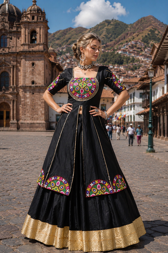 Classic Black Rayon Cotton Lehenga Set