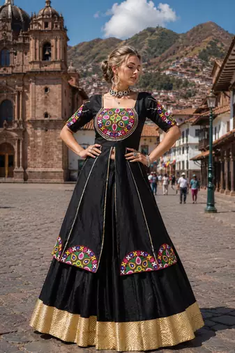 Classic Black Designer Rayon Cotton Lehenga Set