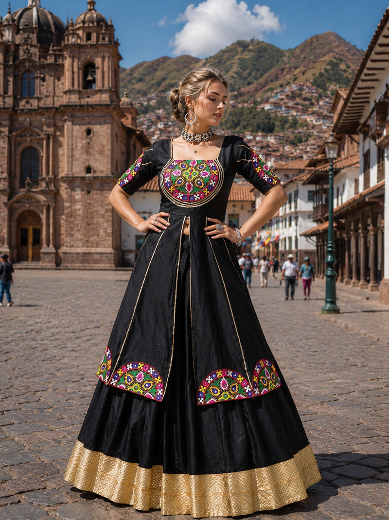 Classic Black Designer Rayon Cotton Lehenga Set