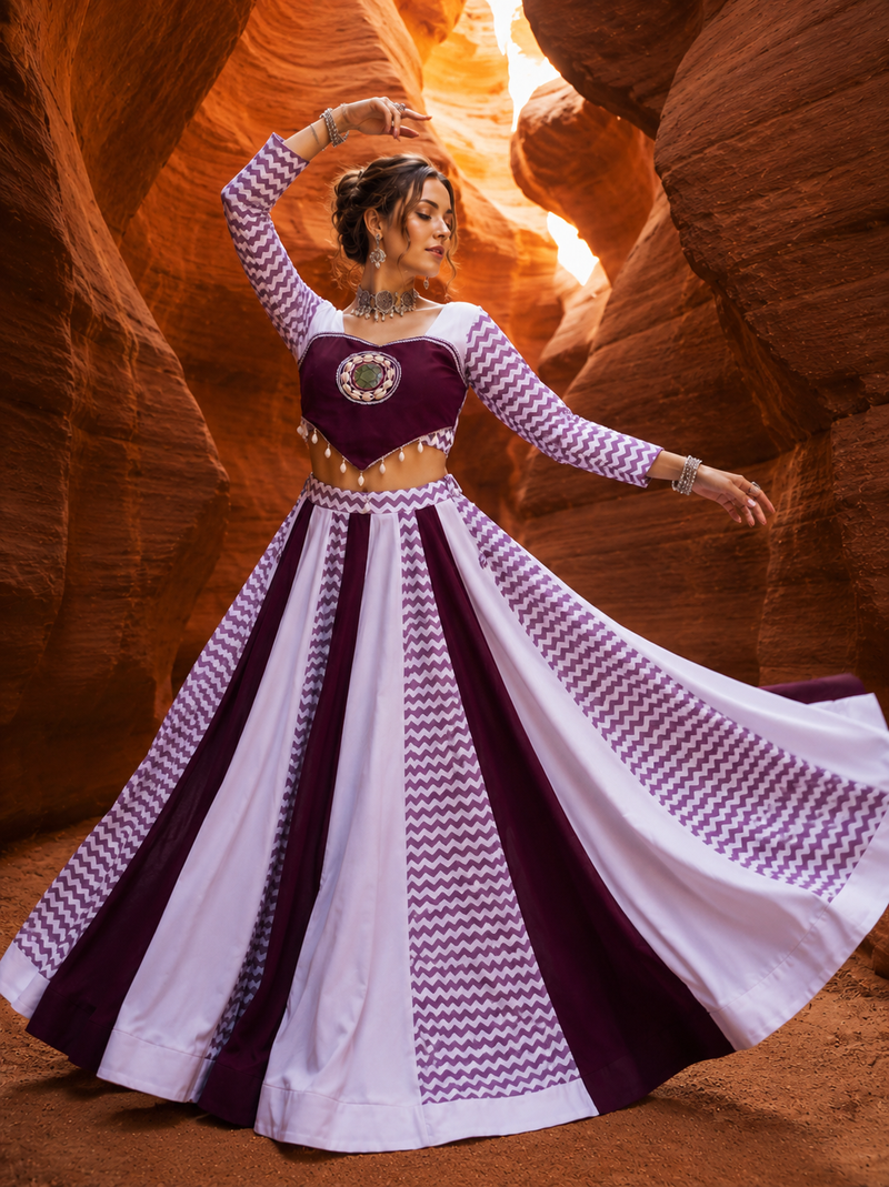 Wine Leheriya Rayon Cotton Navratri Lehenga Set