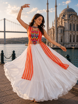 White Navratri Special Leheriya Kurti with Rayon Lehenga Set 2