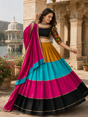 Multicolor Gamthi Rayon Cotton Navratri Lehenga Set 2