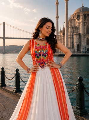 White Navratri Special Leheriya Kurti with Rayon Lehenga Set 3