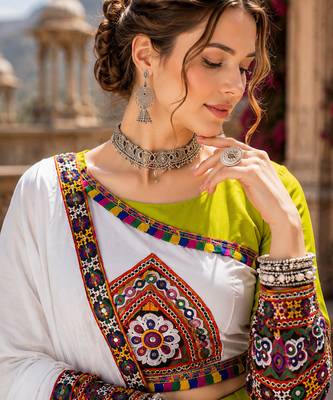 Green Signature Navratri Gamthi Rayon Cotton Lehenga Set 4