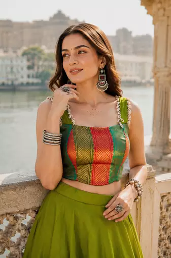 Green Navratri Raas Zari Cotton Lehenga Choli