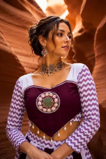 Wine Leheriya Rayon Cotton Navratri Lehenga Set