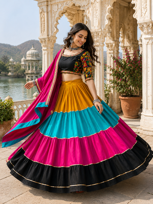 Multicolor Gamthi Rayon Cotton Navratri Lehenga Set 3