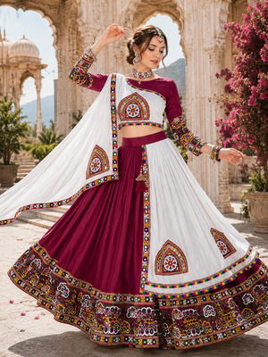 Maroon Signature Navratri Gamthi Rayon Cotton Lehenga Set 1