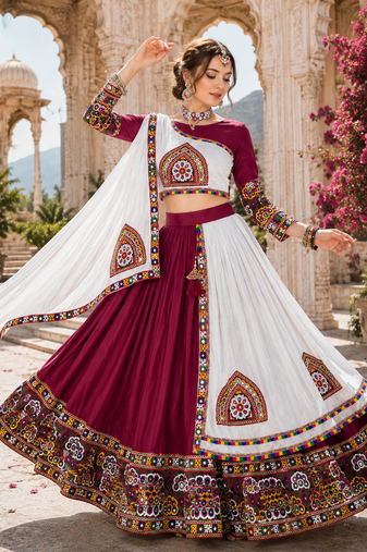 Maroon Signature Navratri Gamthi Rayon Cotton Lehenga Set