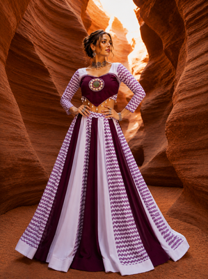 Wine Leheriya Rayon Cotton Navratri Lehenga Set 4